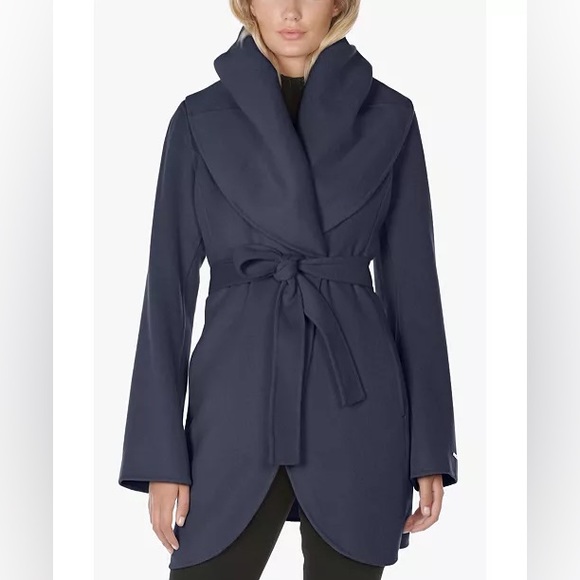 Tahari Jackets & Blazers - Tahari Blue Marilyn Double Face Belted Wrap Coat Size Extra Small NWT